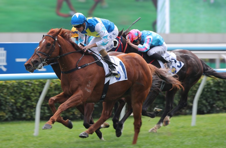 Hugh Bowman guides Patch Of Theta to victory. Photos: Kenneth Chan