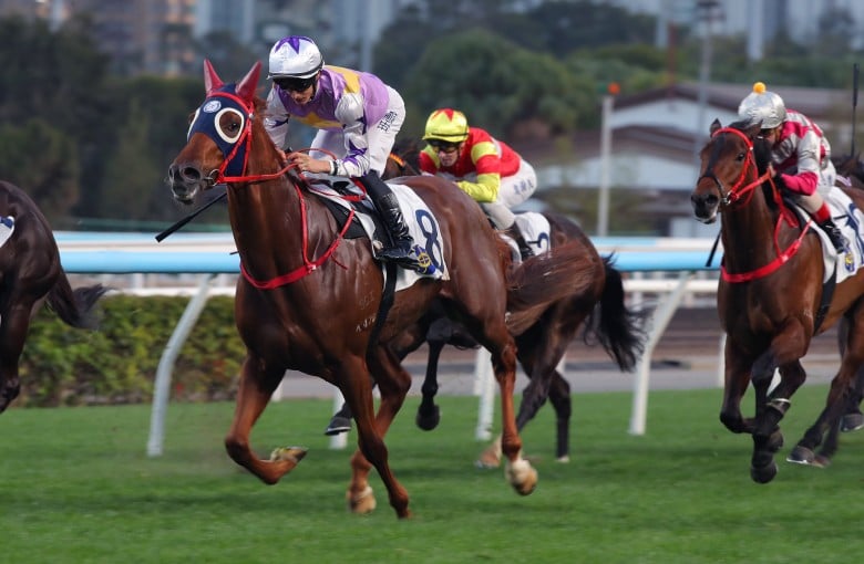 Harry Bentley boots home Stormy Grove at Sha Tin. Photos: Kenneth Chan
