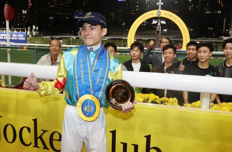 Ellis Wong celebrates graduating from his apprenticeship at Happy Valley. Photos: Kenneth Chan