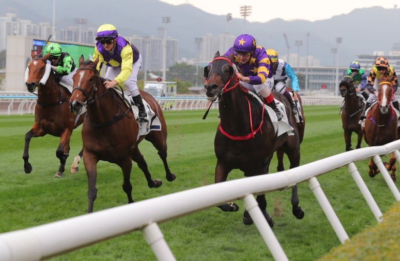 Stellar Express and Andrea Atzeni (right) win at Sha Tin. Photos: Kenneth Chan