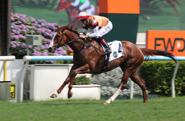 Geneva, ridden by Hugh Bowman, wins at Sha Tin. Photos: Kenneth Chan