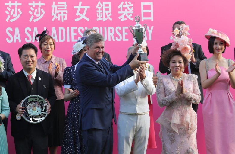 Brett Crawford with the Sa Sa Ladies’ Purse trophy after his win with Encountered last November. Photos: Kenneth Chan