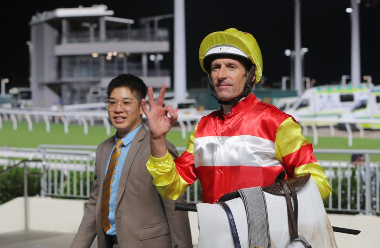 Hugh Bowman celebrates a double at Sha Tin. Photos: Kenneth Chan