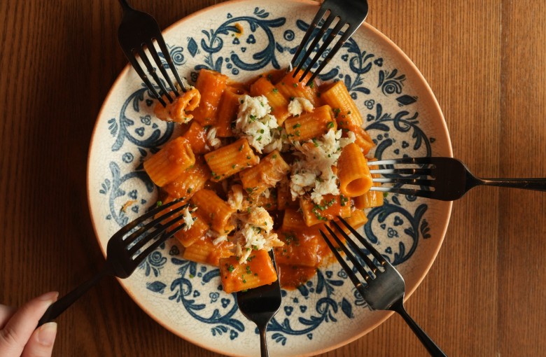 The blue crab rigatoni at the limited-time Wan Chai pop-up, Marrow. Photo: Handout