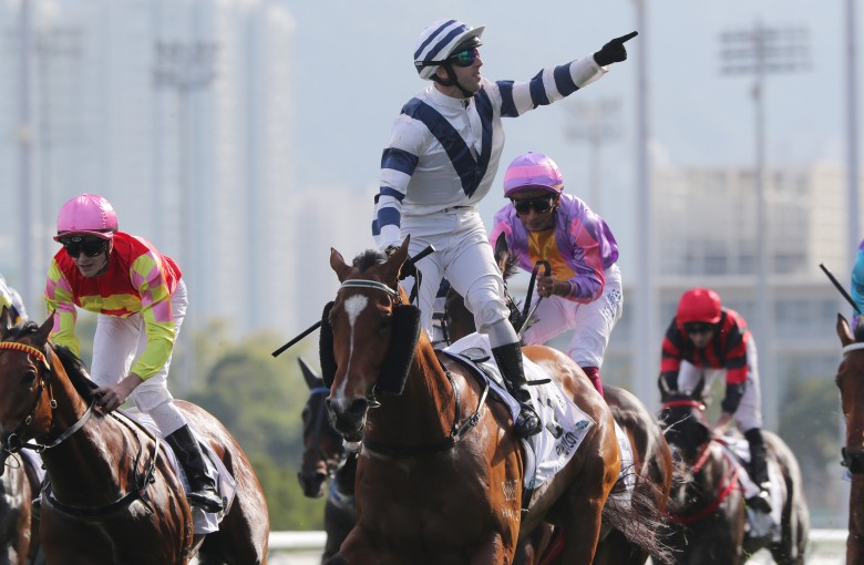 Brenton Avdulla celebrates victory in last year’s Classic Cup on Rubylot. Photos: Kenneth Chan