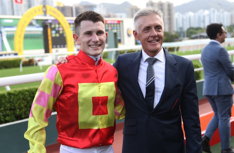 Jockey Luke Ferraris and trainer Mark Newnham will bid for back-to-back Celebration Cups when they team up with Invincible Ibis on Sunday. Photos: Kenneth Chan