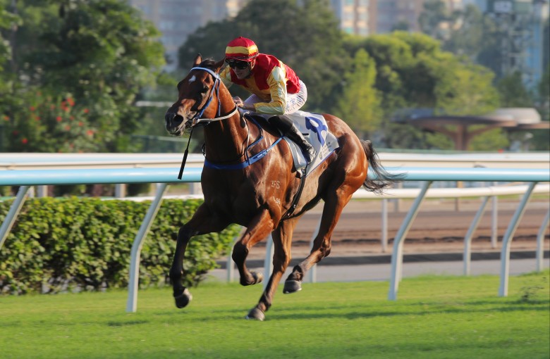 Luke Ferraris guides Megastar Heart to an explosive first-up win at Sha Tin. Photos: Kenneth Chan