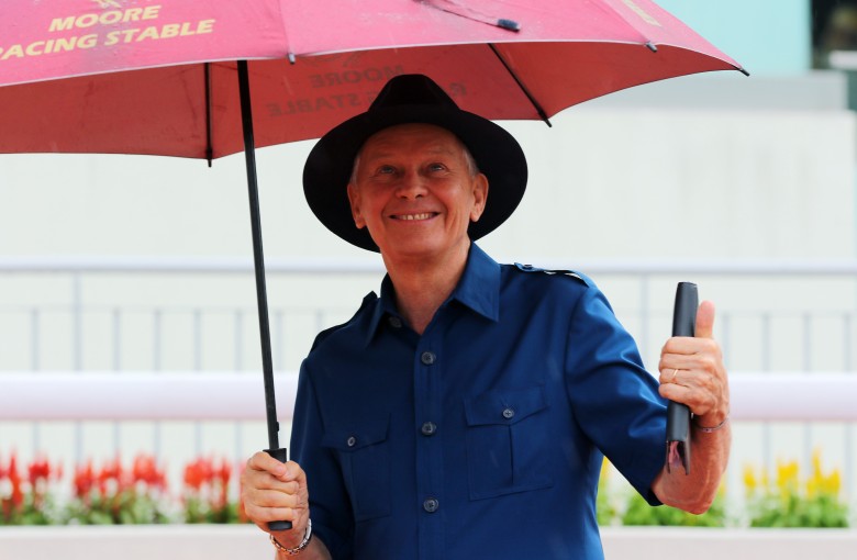 Trainer John Moore celebrates a winner. Photos: Kenneth Chan