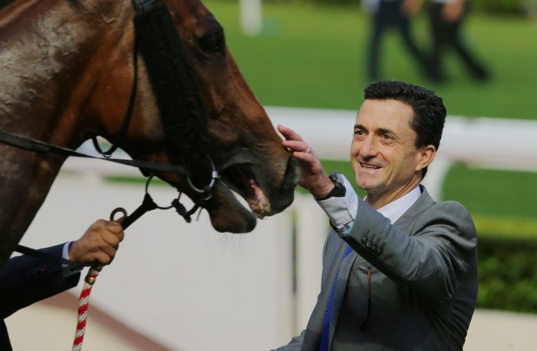 Douglas Whyte shows his admiration for Uncle Steve after the galloper’s win on Sunday. Photos: Kenneth Chan