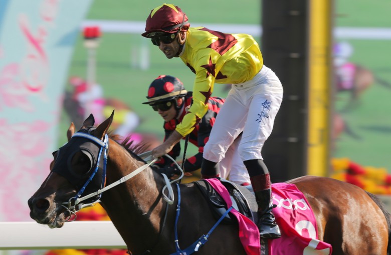 Alberto Sanna celebrates Southern Legend’s win at Sha Tin on Sunday. Photos: Kenneth Chan