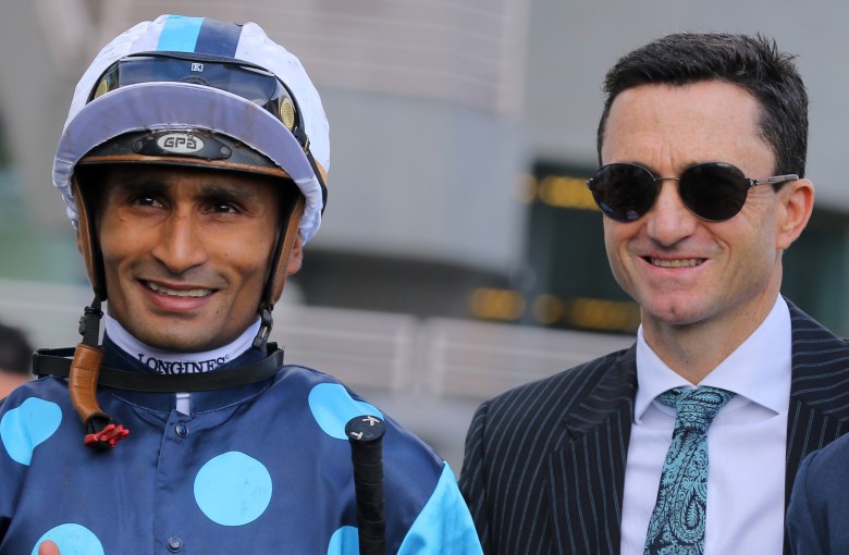 Karis Teetan and Douglas Whyte are all smiles after Will Power’s win at Sha Tin on Sunday. Photos: Kenneth Chan
