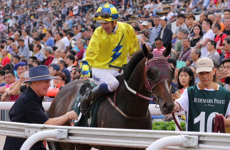 Hugh Bowman and John Moore celebrate Werther’s victory at Sha Tin. Photos: Kenneth Chan