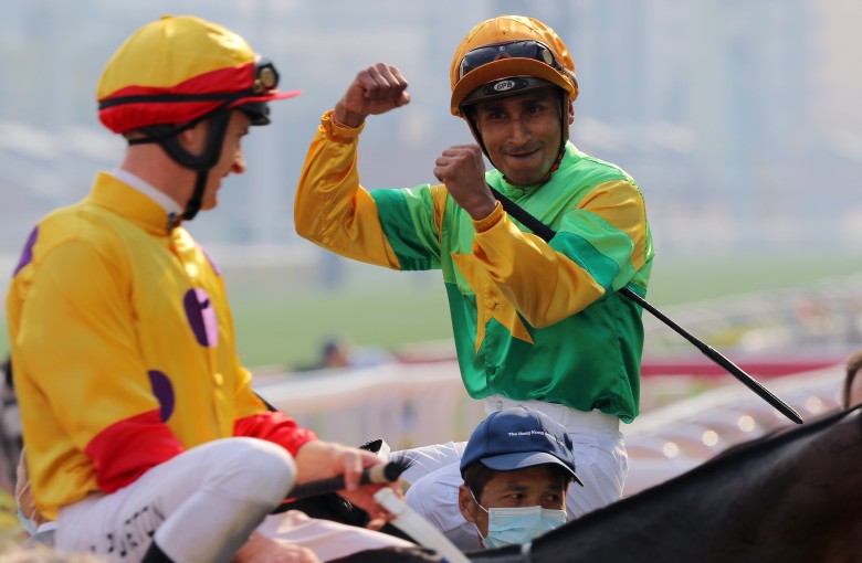 Karis Teetan reacts to the photo-finish results being displayed after winning on Amazing Beats at Sha Tin. Photos: Kenneth Chan