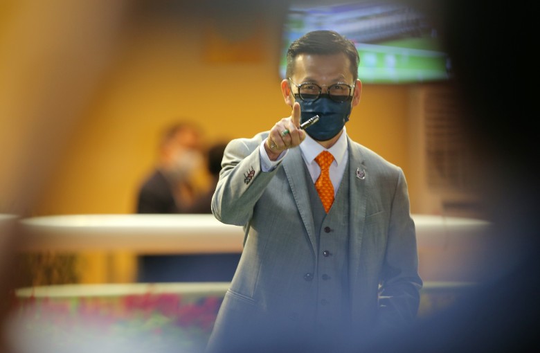 Trainer Frankie Lor enjoys one of his winners at Happy Valley on Wednesday night. Photo: Kenneth Chan