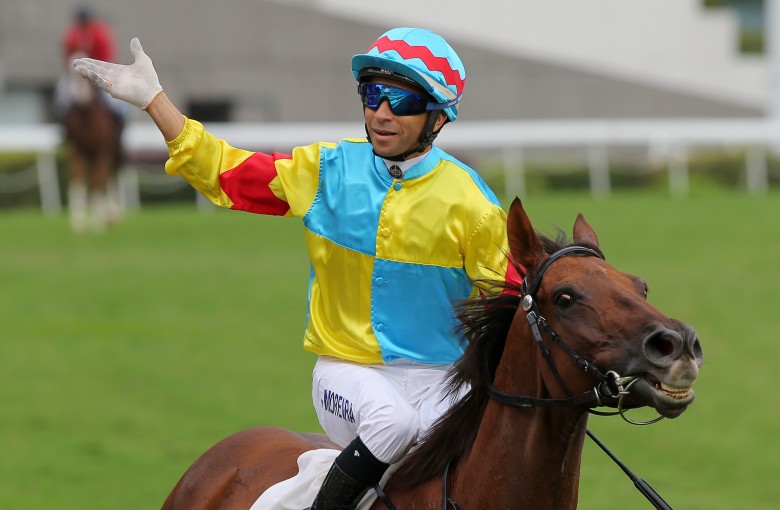 Joao Moreira celebrates a recent winner during his scintillating run of form. Photos: Kenneth Chan