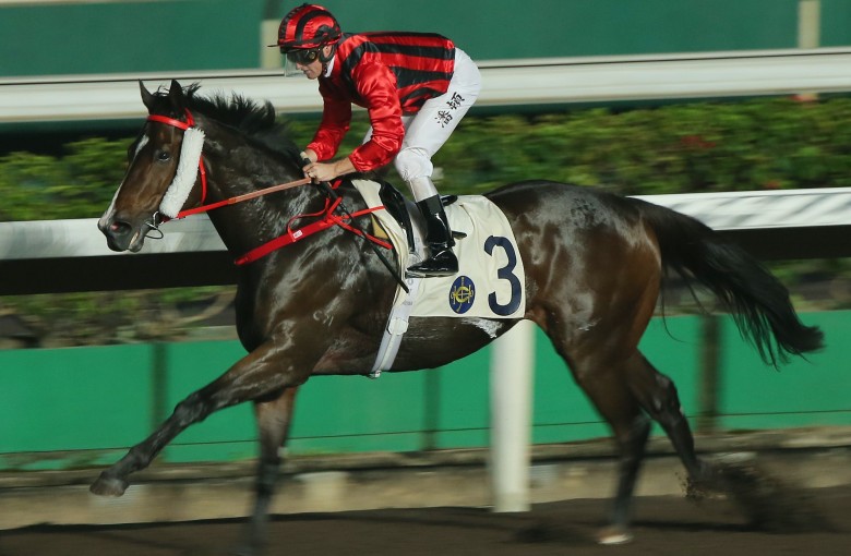 Zac Purton guides Kings Shield to an easy win on Wednesday night. Photos: Kenneth Chan