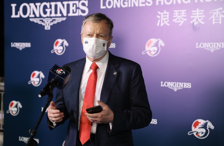 Jockey Club chief executive Winfried Engelbrecht-Bresges talks about the success of Hong Kong International Races to the press. Photos: Kenneth Chan