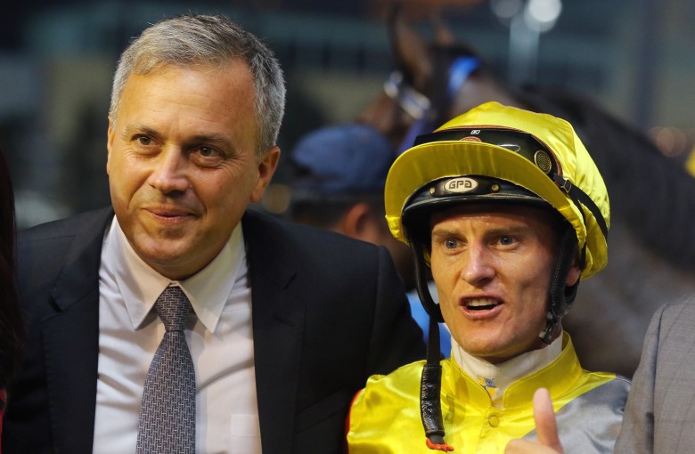 Caspar Fownes and Zac Purton celebrate a winner together. Photos: Kenneth Chan