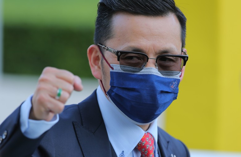 Frankie Lor celebrates Looking Great’s recent win. Photo: Kenneth Chan