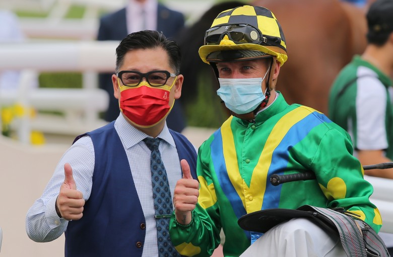 Dennis Yip and Tony Piccone celebrate Kasi Farasi’s victory at Sha Tin on Sunday. Photo: Kenneth Chan