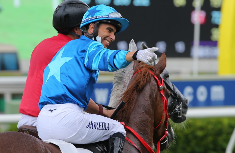 Joao Moreira celebrates a recent victory aboard Master Eight. Photos: Kenneth Chan
