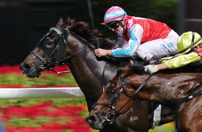 Zac Purton salutes aboard Harmony N Blessed on his way to four winners at Happy Valley on Wednesday night. Photo: Kenneth Chan