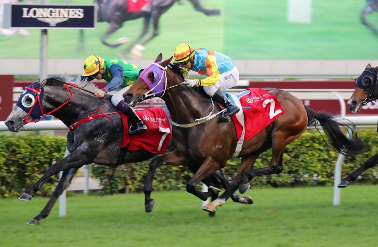 Reliable Team (left) holds out Ka Ying Star to win the Jockey Club Cup. Photo: Kenneth Chan