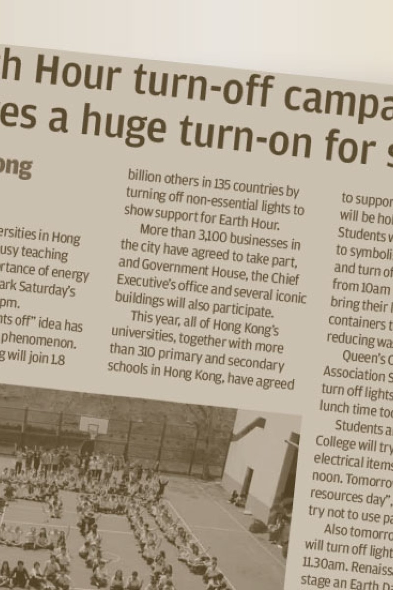 Earth Hour turn-off campaign proves a huge turn-on for students | South  China Morning Post