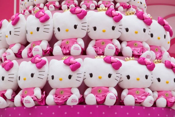 Hello Kitty plushes in Hello Kitty Island Museum & Cafe in JeJu, South Korea. Hello Kitty plushes in Hello Kitty Island Museum & Cafe in JeJu, South Korea.