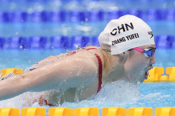 Chinese swimmer Zhang Yufei competes in the Tokyo Olympic women’s 200-meter butterfly final en route to winning gold on at Tokyo Aquatics Centre. Photo: Kyodo Chinese swimmer Zhang Yufei competes in the Tokyo Olympic women’s 200-meter butterfly final en route to winning gold on at Tokyo Aquatics Centre. Photo: Kyodo