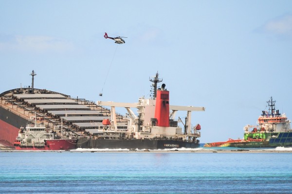 The MV Wakashio ran aground and caused oil leakage near Blue bay Marine Park in southeast Mauritius on August 11, 2020. Photo: AFP