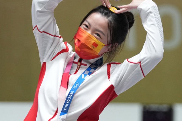 Tokyo 2020 Olympic Games women’s 10-metre air rifle shooting gold medallist Yang Qian of China in Tokyo in Japan. Photo: Xinhua   