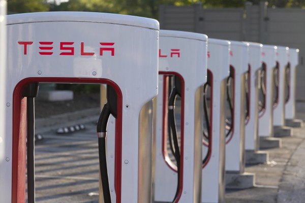 A Tesla Supercharger station in Buford, Georgia. Tesla is turning to Mozambique for graphite, a key component in its electric car batteries. Photo: AP Photo