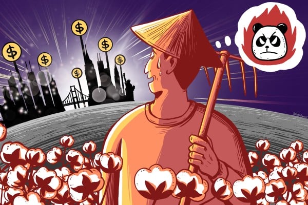 With cotton farming in Xinjiang at the centre of forced-labour accusations, a new US law will ban imports from the Chinese region. Illustration: Lau Ka-kuen