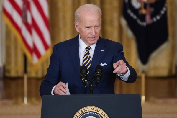 US President Joe Biden speaks during a press conference in the East Room of the White House on Wednesday. Photo: Abaca Press/TNS