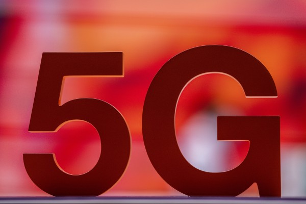 A 5G sign placed at the Orange booth during the Mobile World Congress 2021 in Barcelona, Spain, on June 29, 2021. Photo: AP