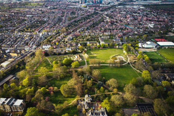 A drone’s view of Acton Park and Acton Central in the Ealing borough outside London’s city centre. Photo:  Shutterstock.
