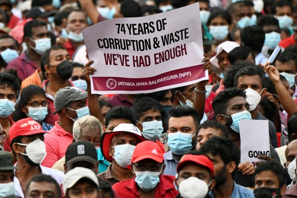 Protesters demonstrate against rising living costs in Colombo, Sri Lanka, on Wednesday. Photo: AFP