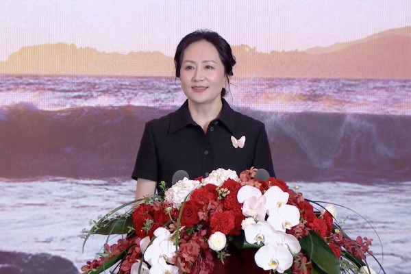 Huawei Technologies Co chief financial officer Meng Wanzhou speaks at a press conference for the company’s latest annual report in Shenzhen, in southern Guangdong province, on March 28, 2022. Photo: Iris Deng