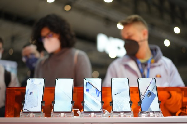 Devices displayed at the Xiaomi stand on the opening day of MWC Barcelona on February 28, 2022. Photo: EPA-EFE