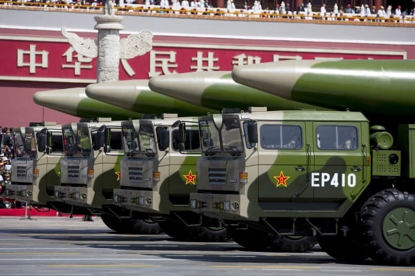 Nuclear-capable DF-26 ballistic missiles in a parade in Beijing. Photo: Reuters 