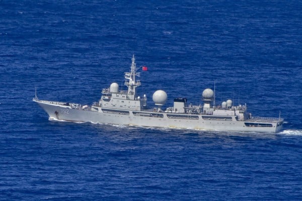 In this image supplied by the Australian Department of Defence, a PLA Navy Intelligence Collection Vessel Haiwangxing was operating off the north-west shelf of Australia, Wednesday, May 11, 2022. Photo: Australian Defence Dept via AP