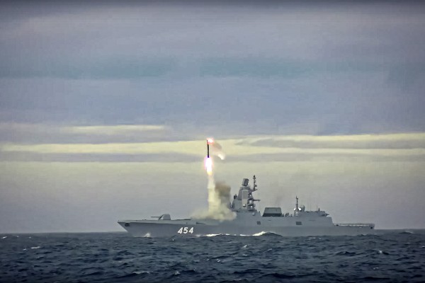 Russia’s Defense Ministry said the Russian navy successfully launched a new hypersonic missile from the Barents Sea. Photo: Russian Defense Ministry Press Service via AP