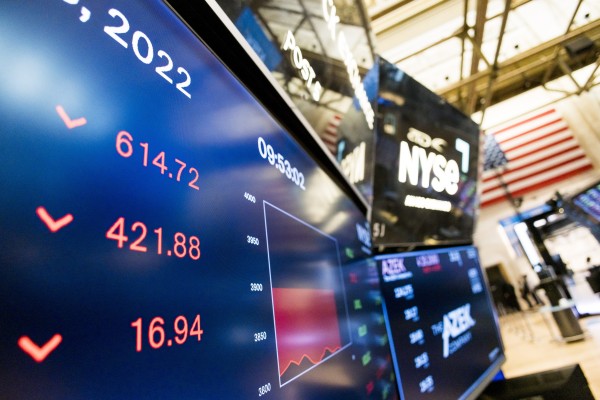 A screen on the floor of the New York Stock Exchange on June 13. The S&P 500 went into bear-market territory as investors continued to react to inflation and Fed tightening. Photo:  EPA-EFE