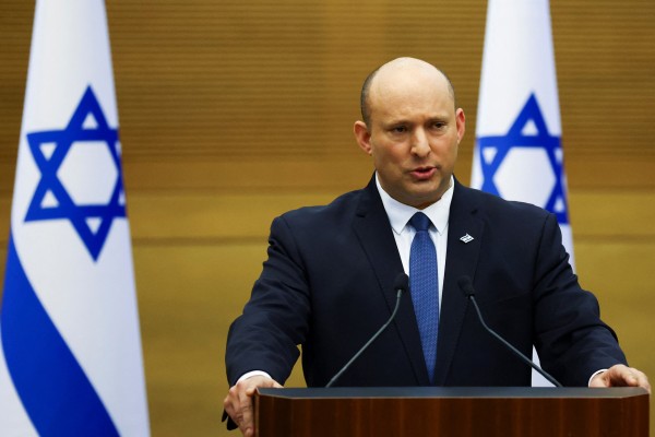Israeli Prime Minister Naftali Bennett speaks at the Knesset, Israel’s parliament, in Jerusalem on Monday. Photo: Reuters