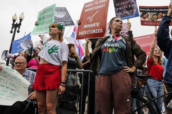 Abortion rights and anti-abortion demonstrators outside the US Supreme Court in Washington, DC, on Thursday. Photo: Bloomberg