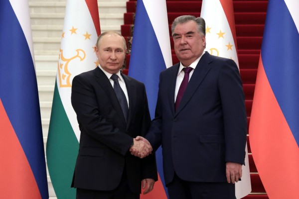 Russian President Vladimir Putin and Tajikistan’s President Emomali Rahmon in Dushanbe, Tajikistan, on Tuesday. Photo: AP
