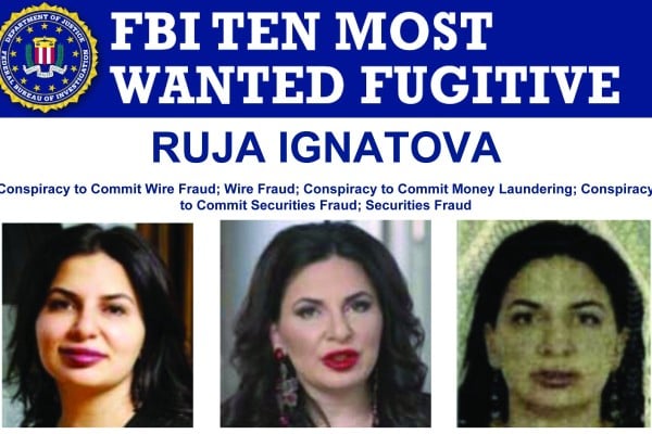 Ruja Ignatova is seen on an “FBI Ten Most Wanted Fugitive” poster, issued on Friday. Photo: FBI handout via EPA-EFE