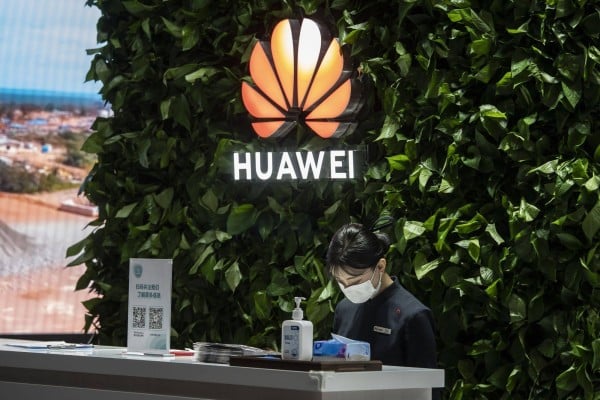 The Huawei logo is seen at the World Artificial Intelligence Conference in Shanghai on September 2. Photo: Bloomberg