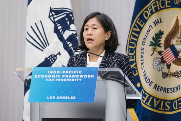 US Trade Representative Katherine Tai speaks at the inaugural meeting of the Indo-Pacific Economic Framework in Los Angeles, California, on Friday. Photo: Bloomberg